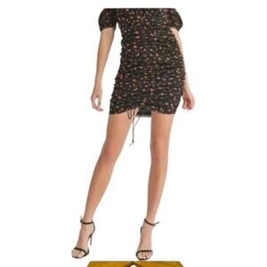 All In Favor Black Red Floral Print Ruched Off Shoulder Mini Dress Size M NWT